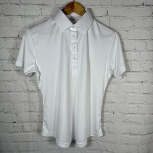 Collars & Co Womens Dress Collar Polo Shirt White Short Sleev Medium Performance